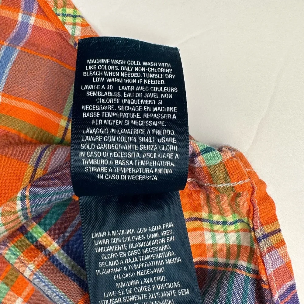 Ralph Lauren Kids Plaid Shirt - Orange and Blue Short Sleeve‎ Pony Logo 3T